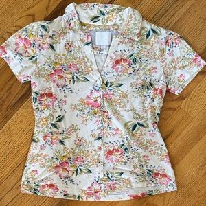 Anthropologie Floral Button Down Shirt - Pink, Green, Yellow